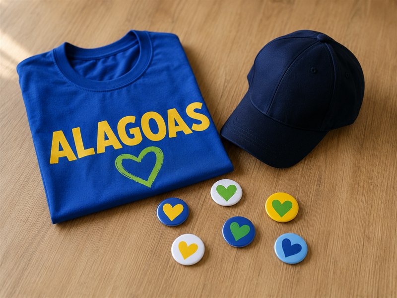 Camisa, boné e bótons de campanha eleitoral produzidos pela GRAFCHEN